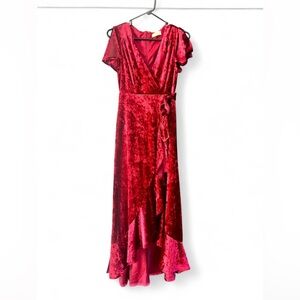 Altar’d State Red Velvet Wrap Style Long Dress | Size XS